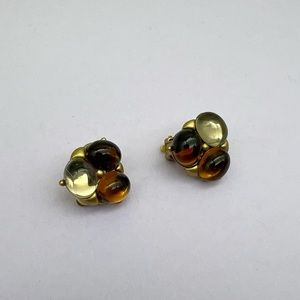 Vintage glass bead clip on earrings with brown and clear beads.